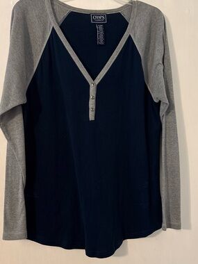 Chaps Classics Navy Henley with Heather Gray Trim